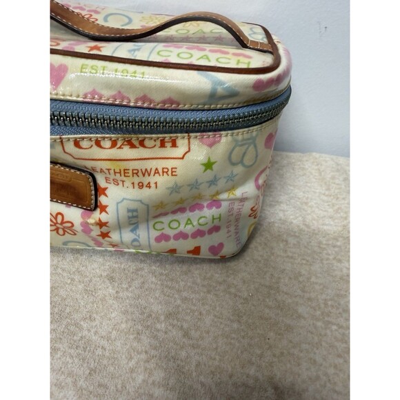 Y2K COACH MULTICOLOR RAINBOW LAMINATED BANDANA BLUE TOP HANDLE POUCH BAG PURSE - Picture 2 of 12